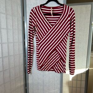 Anthropologie Bailey44 maroon and white striped long sleeved V-neck top